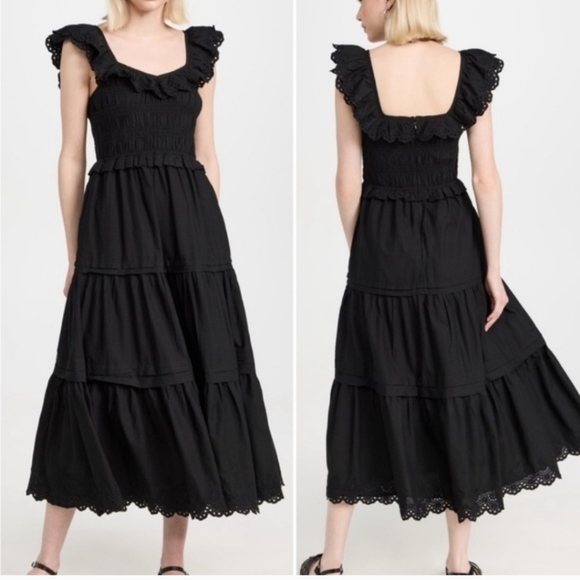 Madewell Dresses & Skirts - Madewell Madilynn Ruffle Neck Lucie Black Midi Dress Size 0